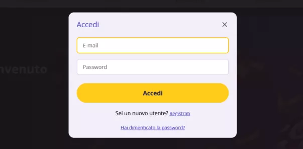 Schermata di accesso al conto